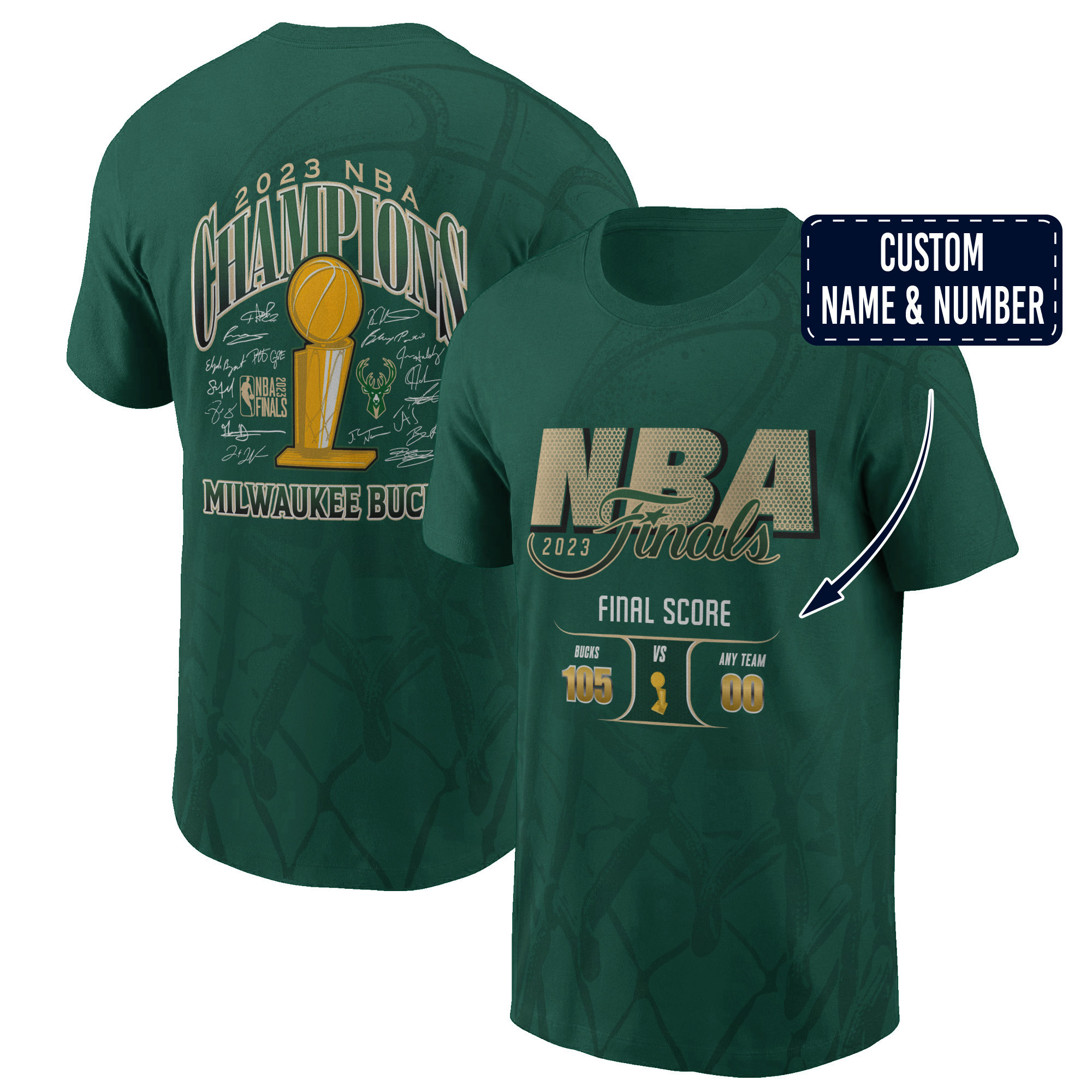 Milwaukee Bucks Champions NBA 2023 Custom Name And Number 3D T-Shirt ...