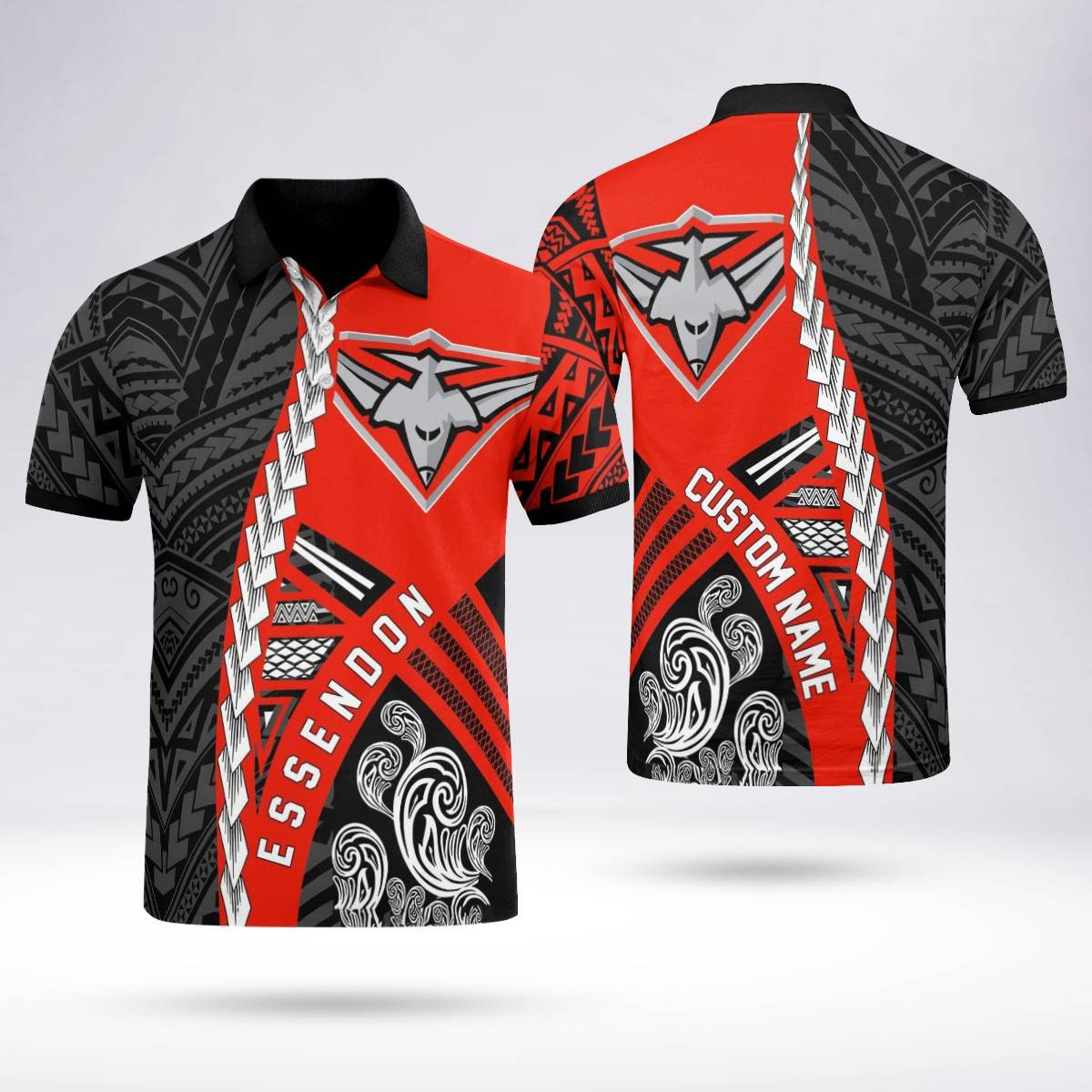 Custom Name Essendon Football Club AFL Tribal Pattern Printed 3D Polo ...