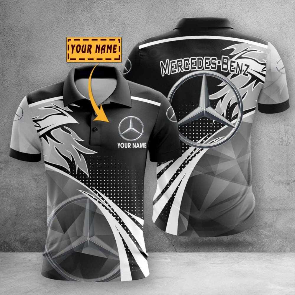 Custom Name Mercedes-Benz Logo Color Flame Pattern Printed 3D Polo Shi ...