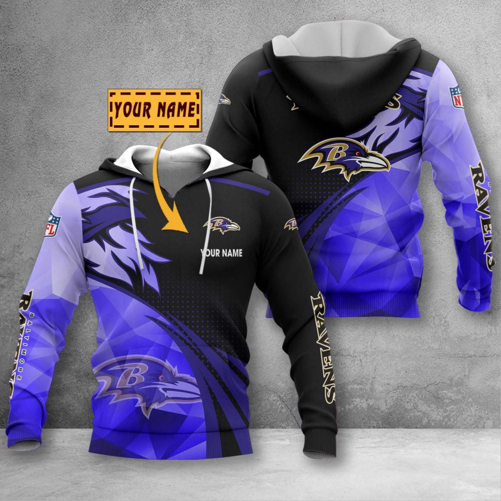 Custom Name Baltimore Ravens NFL Team Color Flame Pattern 3D Printed P ...