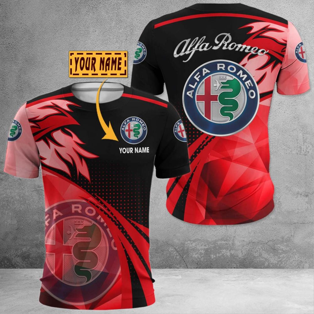 Custom Name Alfa Romeo Logo Color Flame Pattern 3D T-Shirt - Sports ...