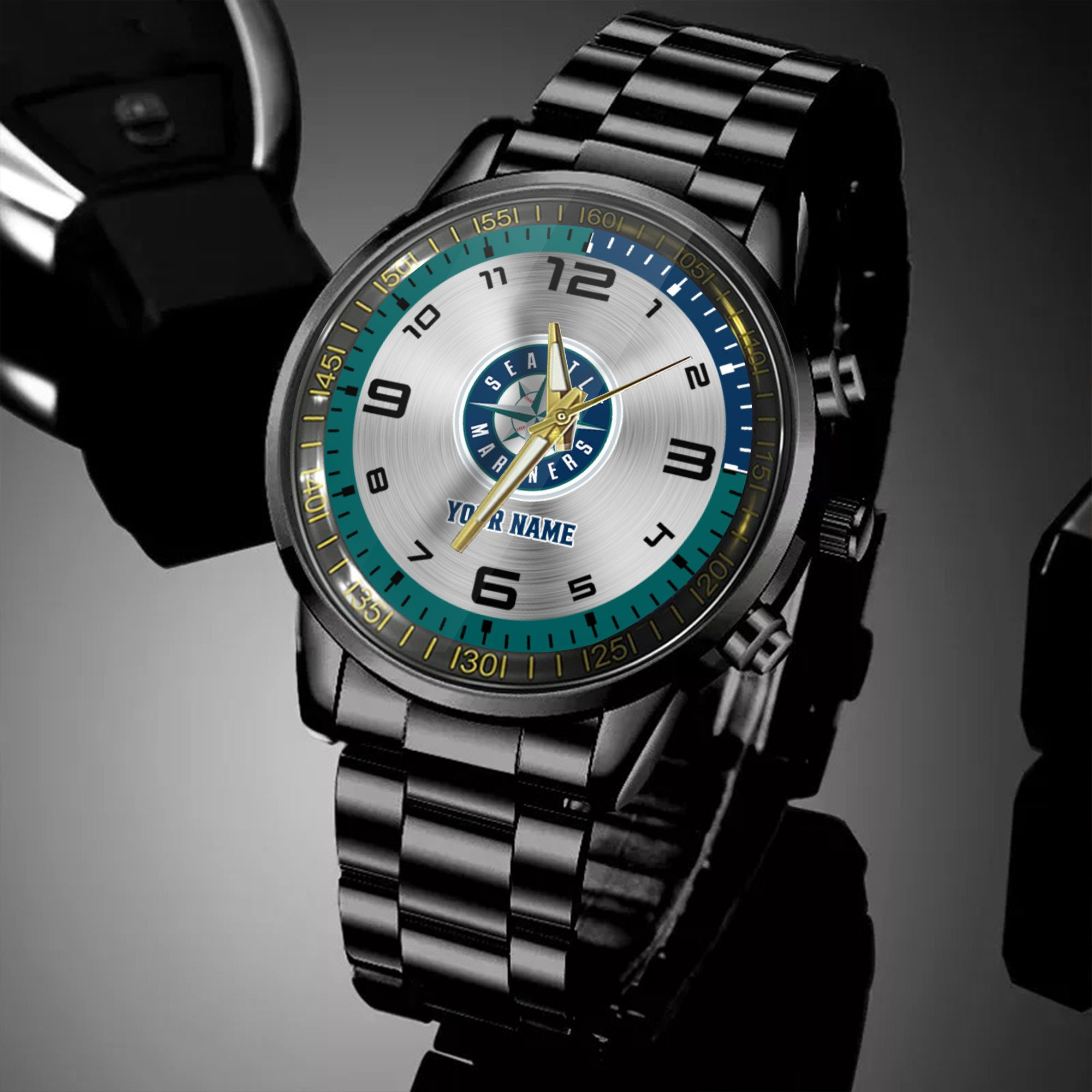 Custom Name Seattle Mariners MLB Logo Mix Colors Black Stainless Steel ...