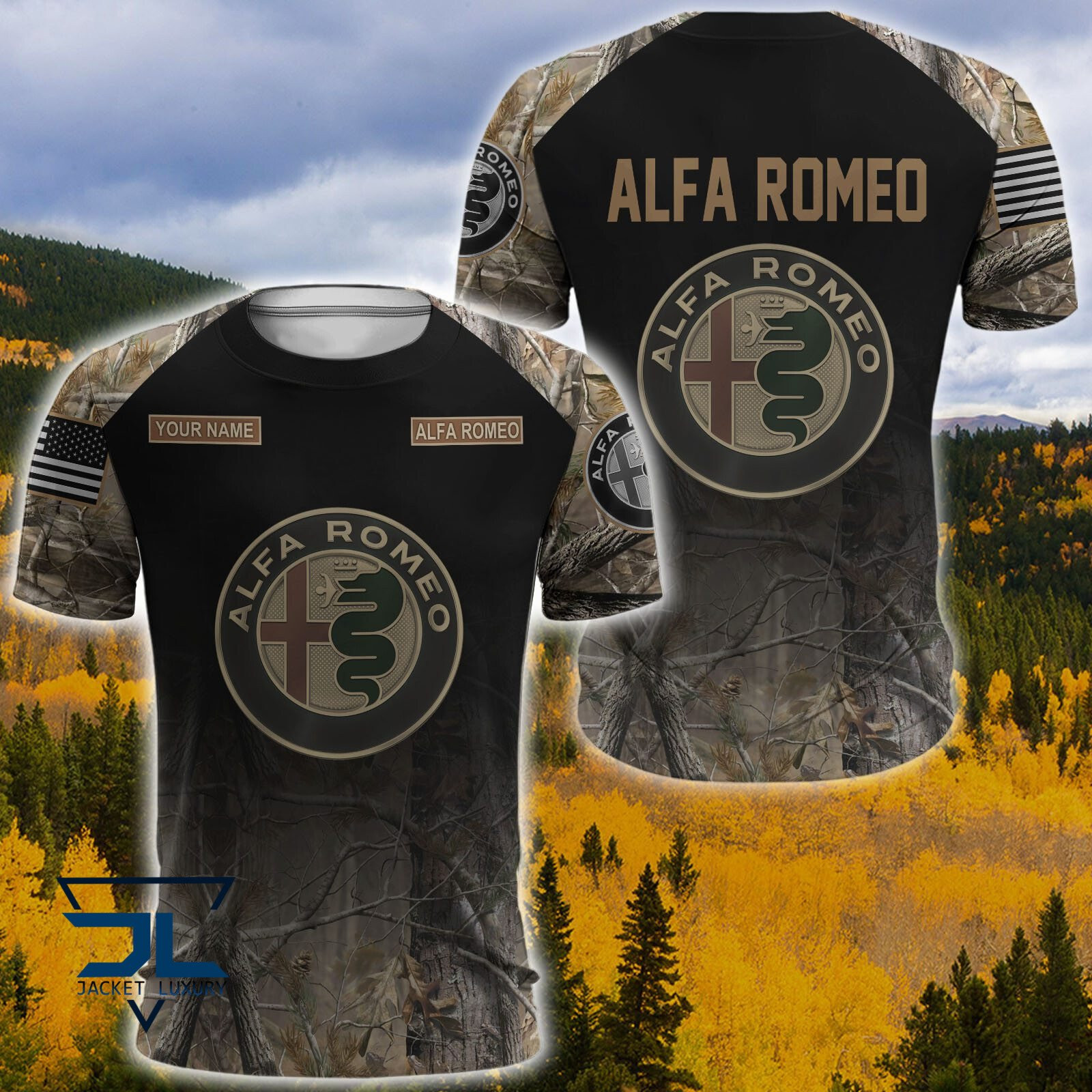 Custom Name Alfa Romeo Logo Camo Pattern American Flag 3D T-Shirt ...