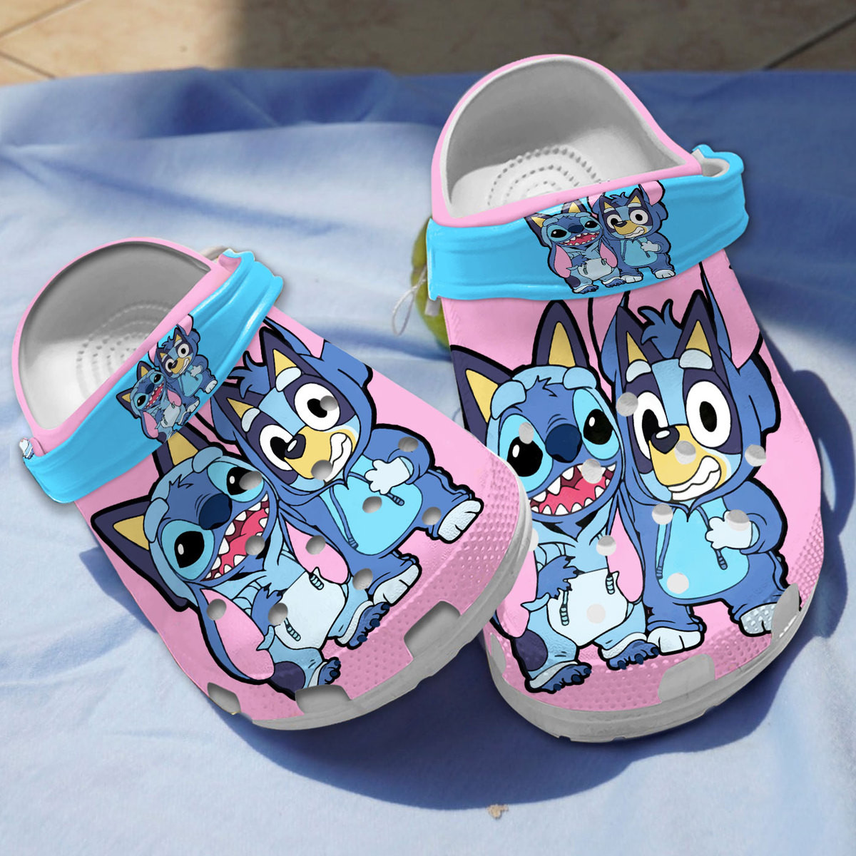 Bluey And Bingo Lovely Friend With Stitch Pink Classic Clogs Shoes ...