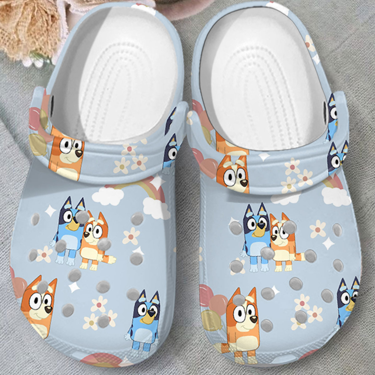 Bluey And Bingo Flower And Rainbow Blue Classic Clogs Shoes - Sports ...