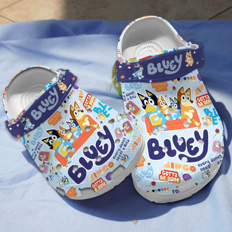 Bluey And Bingo Lovely Family Watching Show Blue Classic Clogs Shoes ...