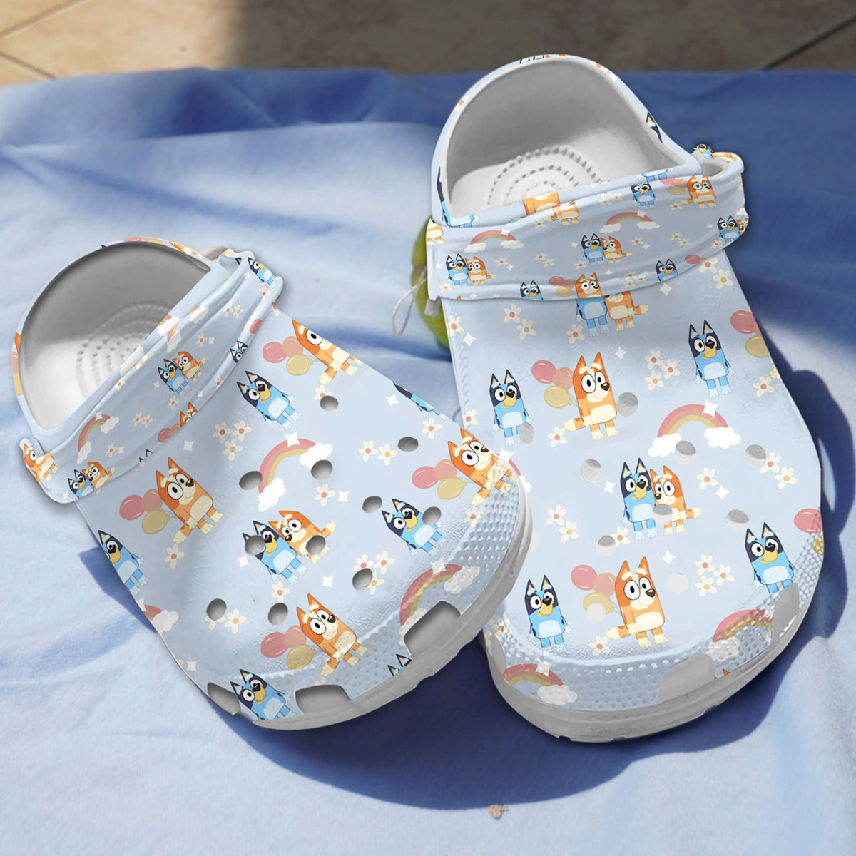 Bluey And Bingo Lovely Flower Rainbow And Balloon Blue Classic Clogs ...