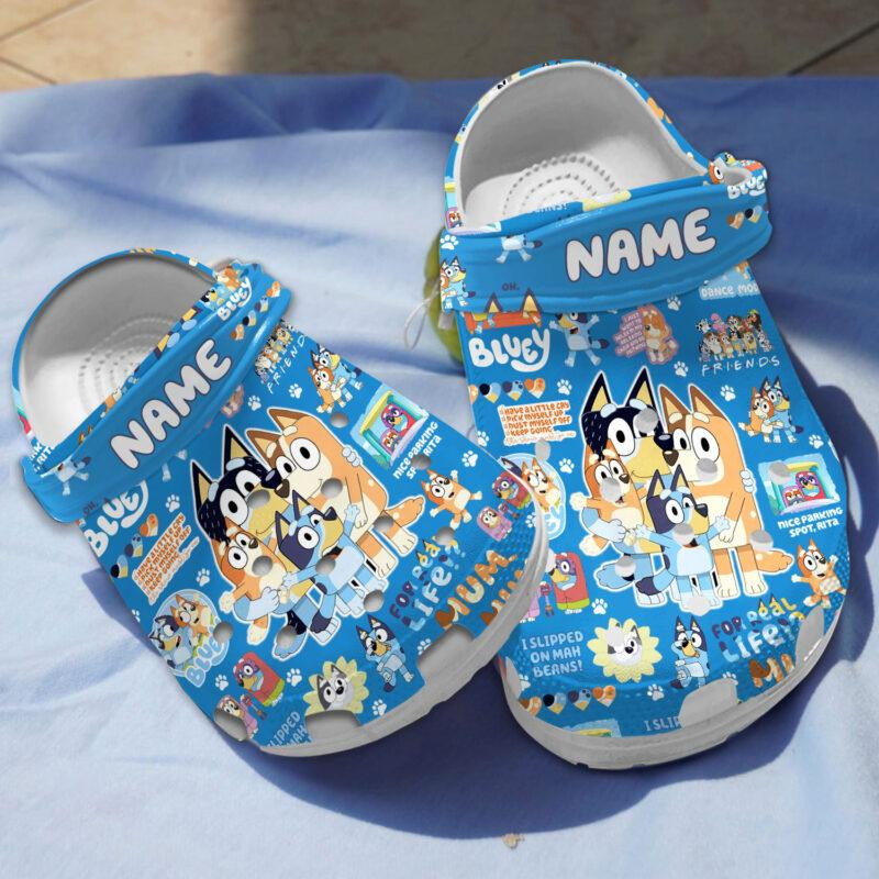Custom Name Bluey And Bingo Lovely Family Together Blue Classic Clogs ...