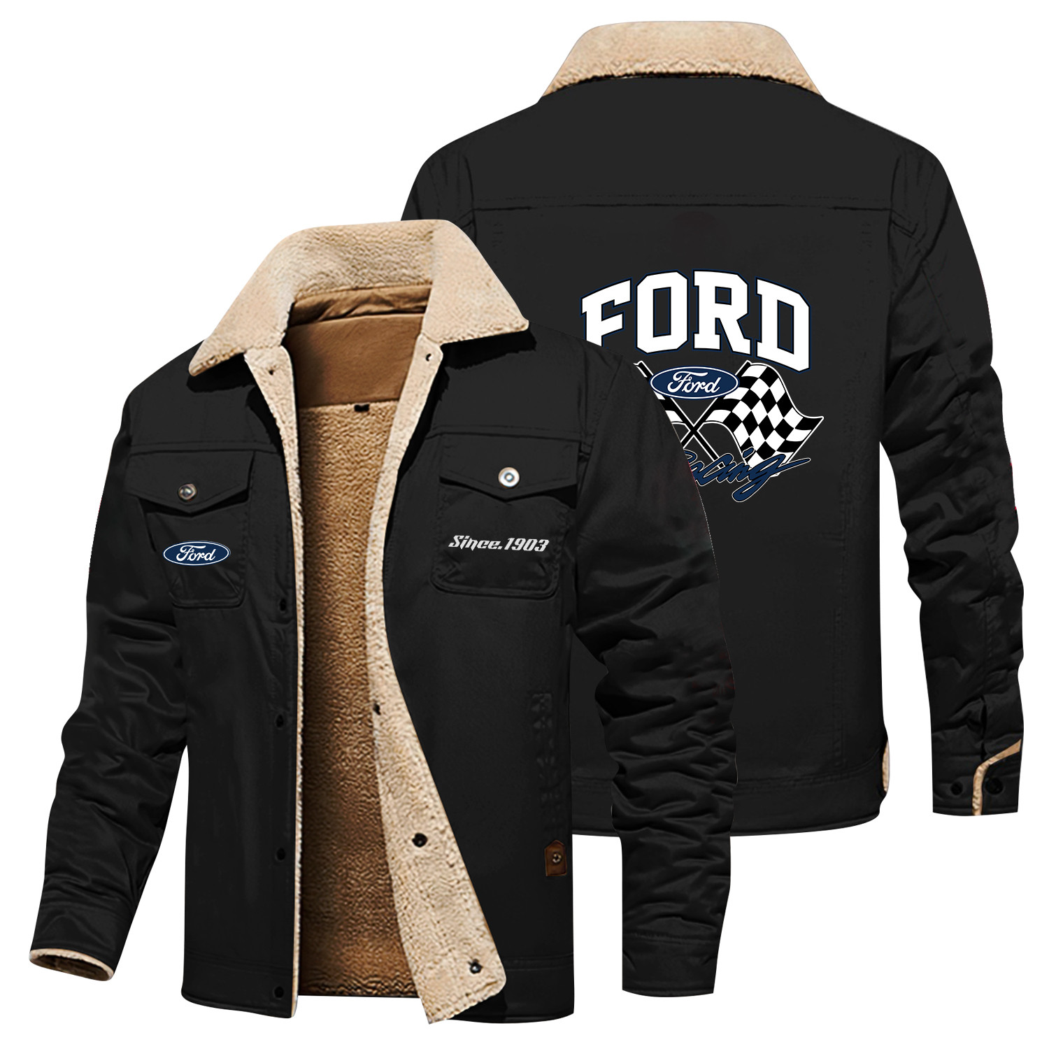 Ford Car Brand Logo Racing Flag Pattern Stand Collar Jacket - Sports ...