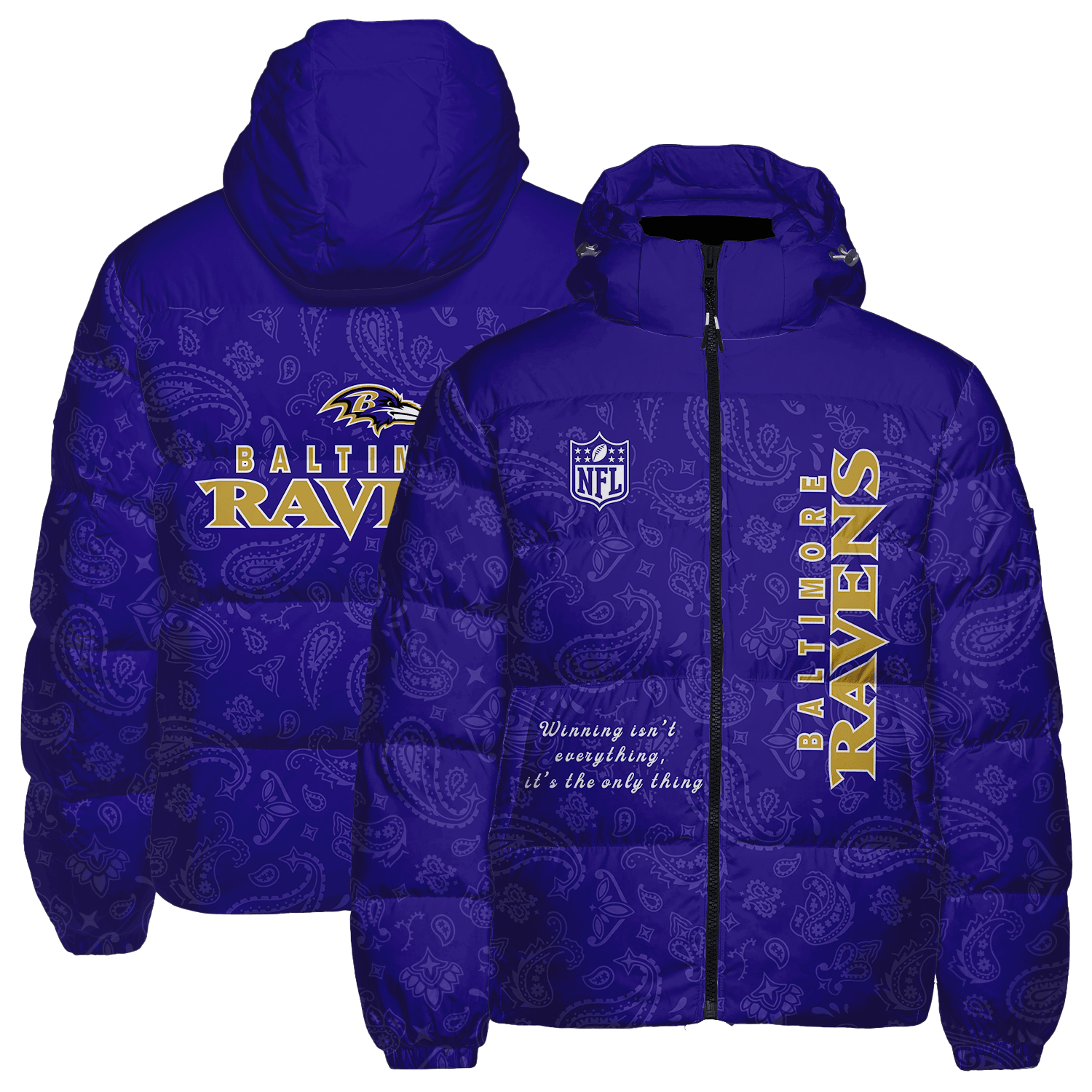 Baltimore Ravens NFL Team Logo Wordmark Paisley Pattern Puffer Jacket ...