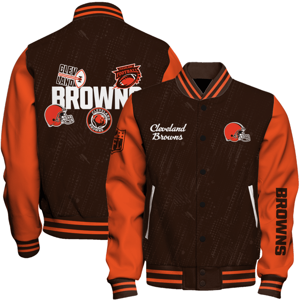 Cleveland Browns NFL Team Logo Badge Pattern Print Varsity Jacket ...