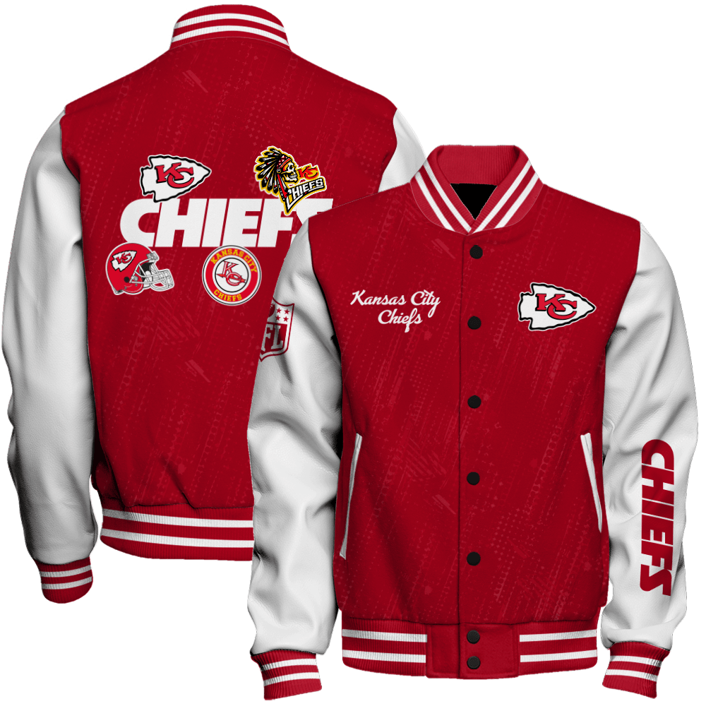 Kansas City Chiefs NFL Team Logo Badge Pattern Print Varsity Jacket ...