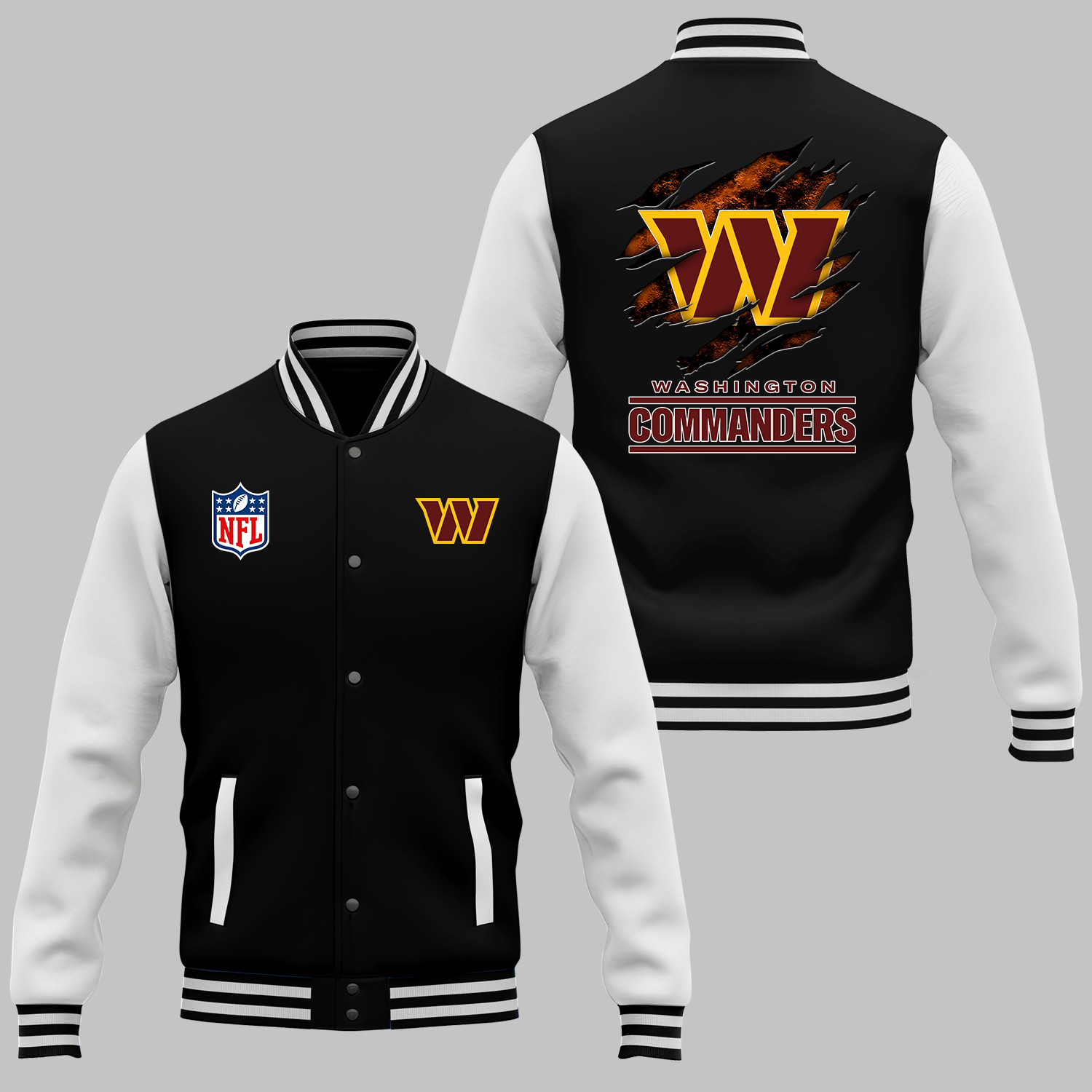 Washington Comanders Scratch Washington Commanders NFL Team Logo Scratch Pattern Black 2D Varsity ...