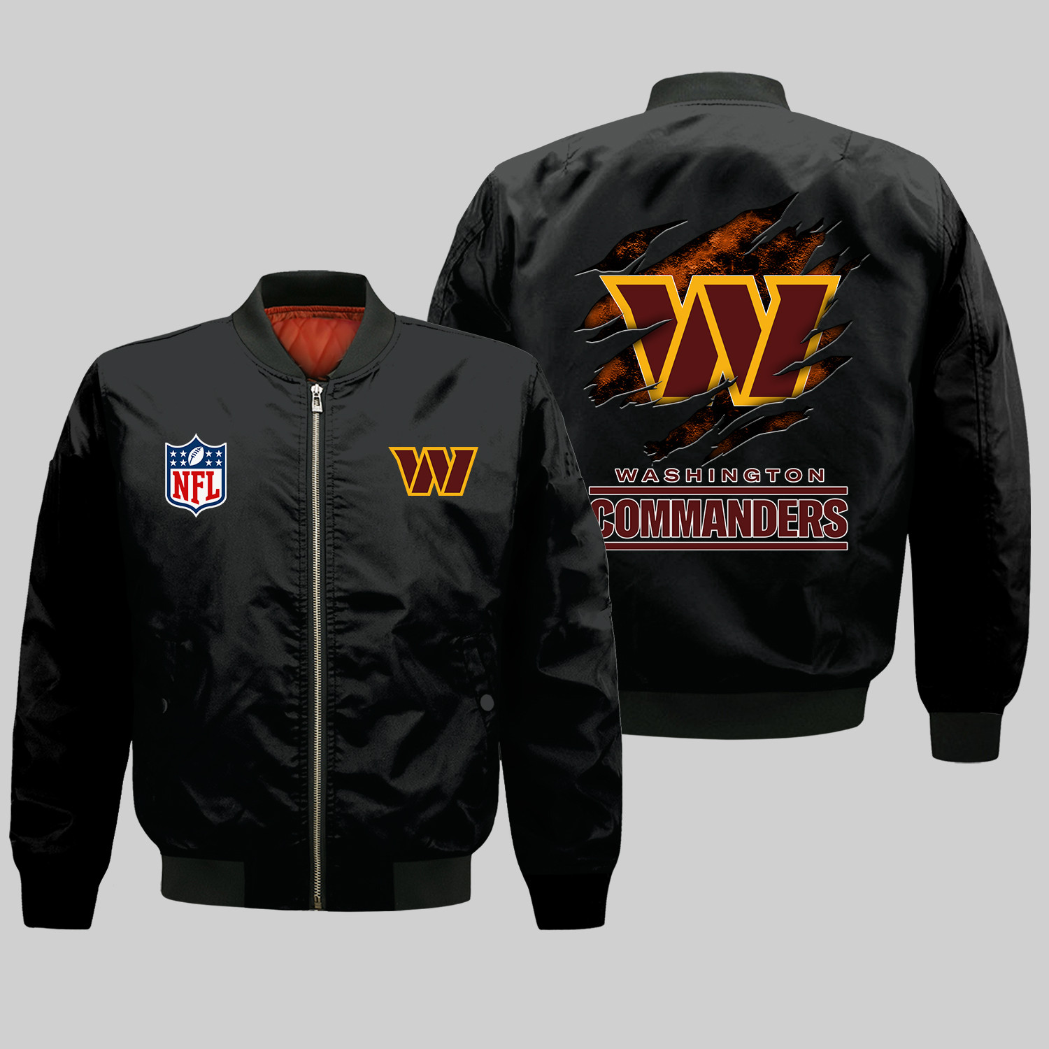 Washington Comanders Scratch Washington Commanders NFL Team Logo Scratch Pattern Black 2D Bomber ...