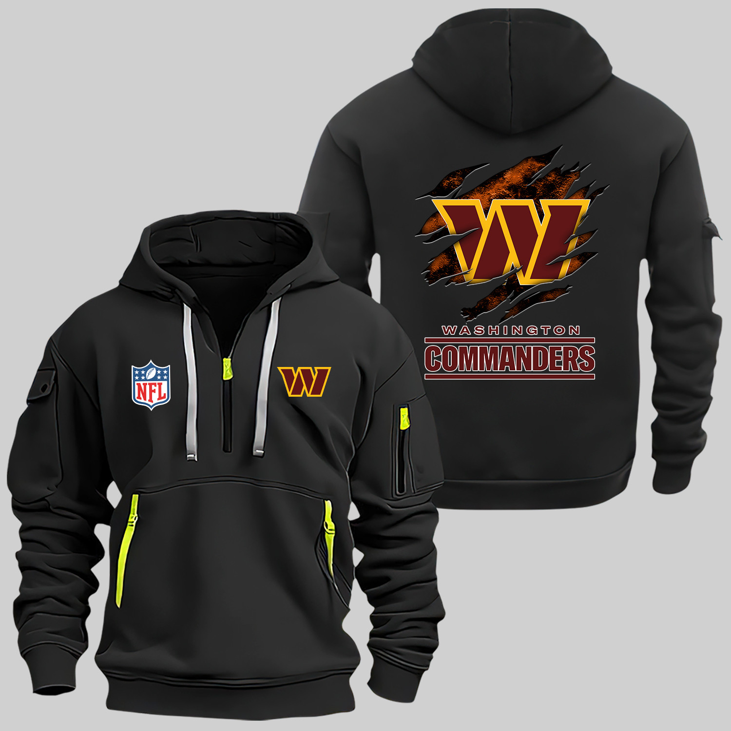 Washington Comanders Scratch Washington Commanders NFL Team Logo Scratch Pattern Black 2D Half-Zip ...
