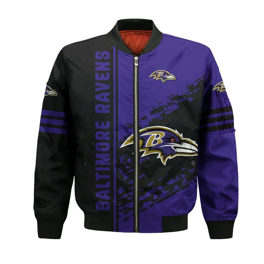 Baltimore Ravens Bomber Jacket 3D Printed Logo Pattern In Team Colours ...