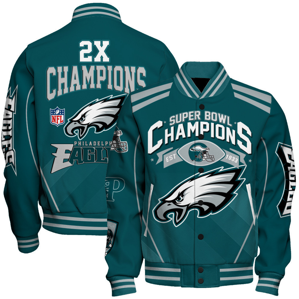 Philadelphia Eagles 2X Super Bowl Champions 2024 Varsity Jacket ...