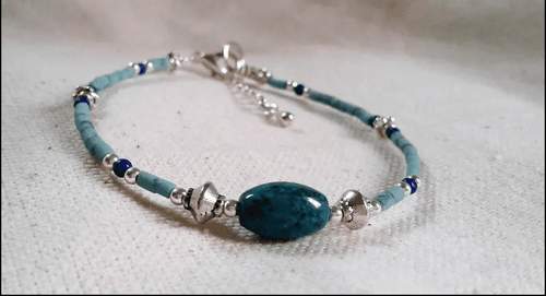 Turquoise lapis and silver 925 gemstone bracelet-Bracelet The Tibetan-Creation Nepalmashop