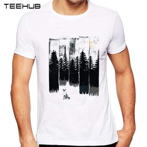 TEEHUB Men's New Fashion Fox in the Wild Night Design Short Sleeve T-Shirt Cool Printed Tops Hipster Tee Shirts