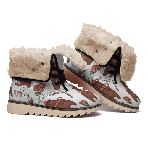 Bear Candy Hot Chocolate And Christmas Pudding Snow Boots Winter Boots
