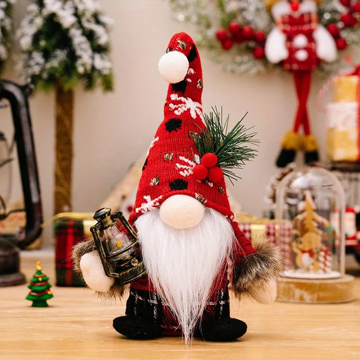 1pc Dwarf Plush Toy White Beard = Standing Statue Christmas Faceless Doll Watch Decoration Window