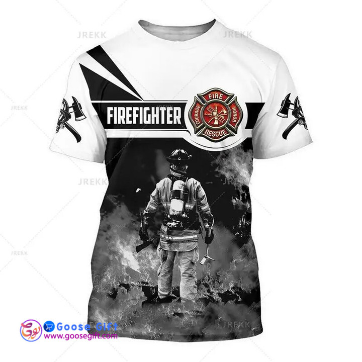 3D Printed T Shirt Firefighter Short Sleeve fire fighting hero
