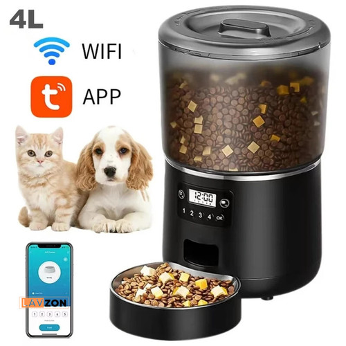 Automatic Pet Feeder 4L Capacity Smart Timer Tuya Control Food Dispenser with Stainless Steel Bowl Dogs Cats Feeding Supplies
