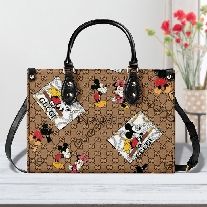 Mickey Mouse Gucci Cute Leather Handbag, Custom Mickey Woman Bags Purses, Disney Handbag