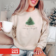 Christmas Tree Sweatshirt, Christmas Crewneck Merry and Bright Christmas Shirts for Women, Family Christmas Sweater