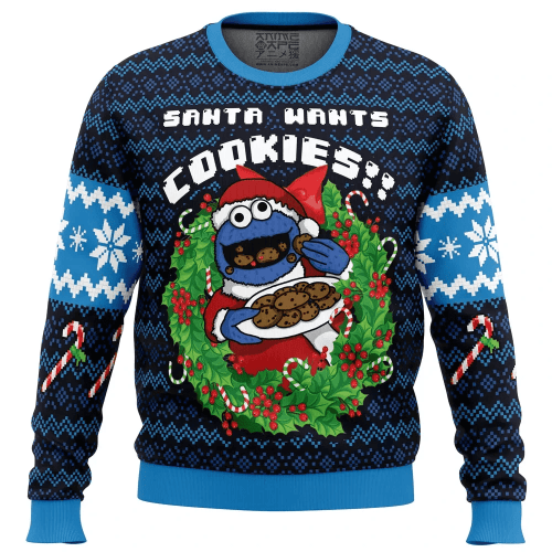Santa Cookies Cookie Monster Gift For Fan Anime Christmas Ugly Sweater