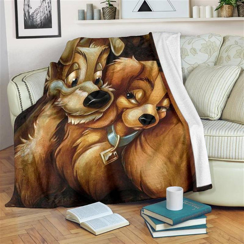 Lady And The Tramp In Love Sherpa Fleece Blanket Gifts For Family, For Couple