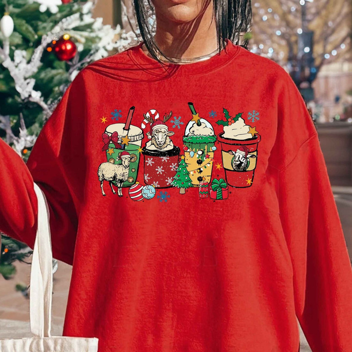 Sheep Christmas Coffee Sweatshirt, Christmas Sheeps Sweater, Christmas Coffee Sweatshirt, Sheep Lover Christmas T-Shirt, Christmas Gifts