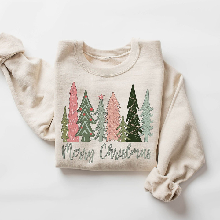 Merry Christmas Tree Sweatshirt, Merry & Bright Christmas Sweatshirt, Holiday Sweater, Womens Holiday Shirt, Winter Shirt, Christmas Gift