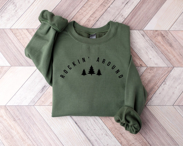Christmas Sweatshirt, Rockin Around the Christmas Tree Shirt, Holiday Sweater, Merry Christmas Shirt, Minimal Christmas Sweatshirt, Xmas Tee