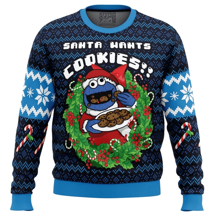 Santa??S Cookies Cookie Monster Gift For Fan Anime Christmas Ugly Sweater