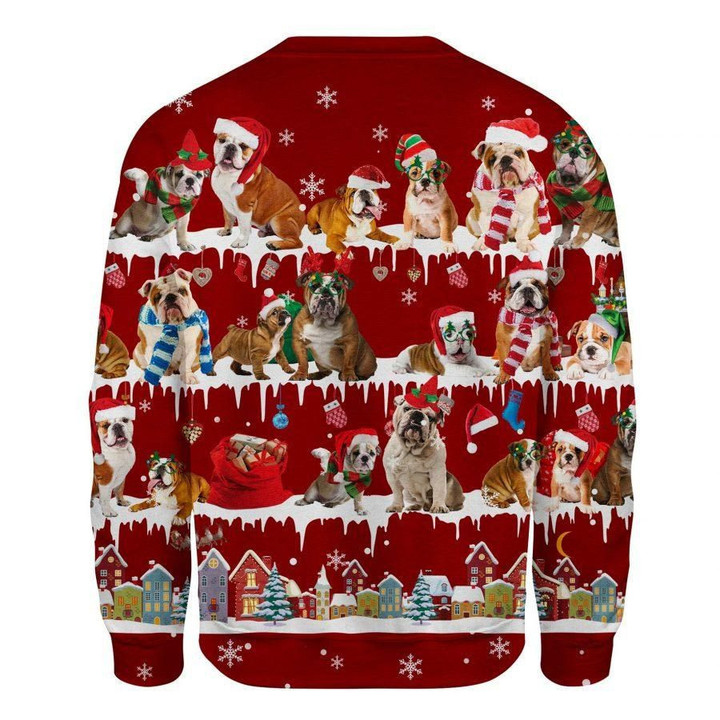 English Bulldog Snow Christmas Sweatshirt Red Ugly Christmas Sweater, Winter Gifts For Couples