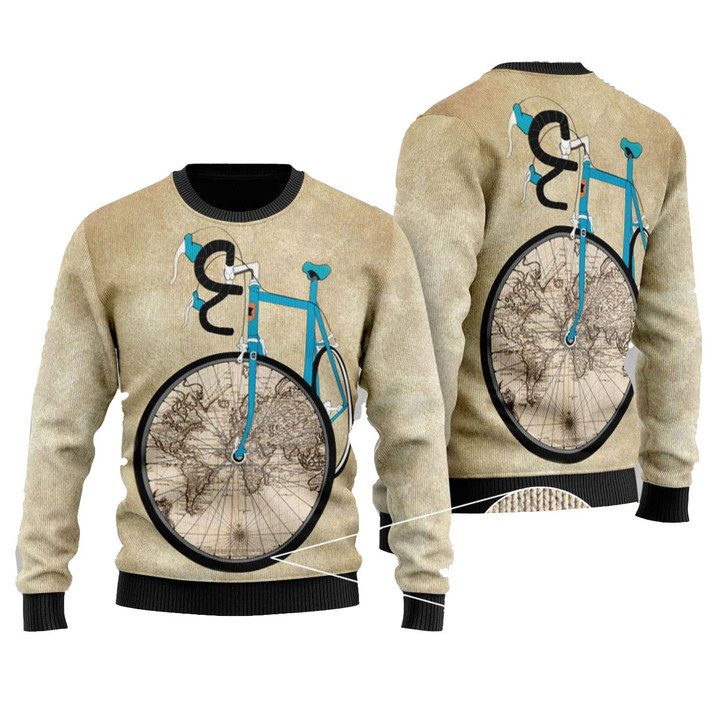 Bike Pattern Ugly Wool Christmas Sweater Pullover Long Sleeve Sweater For Men Women, Couple Matching, Friends