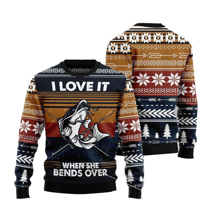 I Love Fishing Pattern Ugly Wool Christmas Sweater Pullover Long Sleeve Sweater For Men Women, Couple Matching, Friends