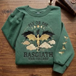 Fourth Wing Embroidered Sweatshirt, Fly Or Die Basgiath War College Embroidered Hoodie, Normal Version