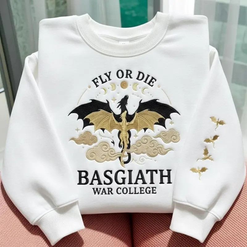 Fourth Wing Embroidered Sweatshirt, Fly Or Die Basgiath War College Embroidered Hoodie, Normal Version