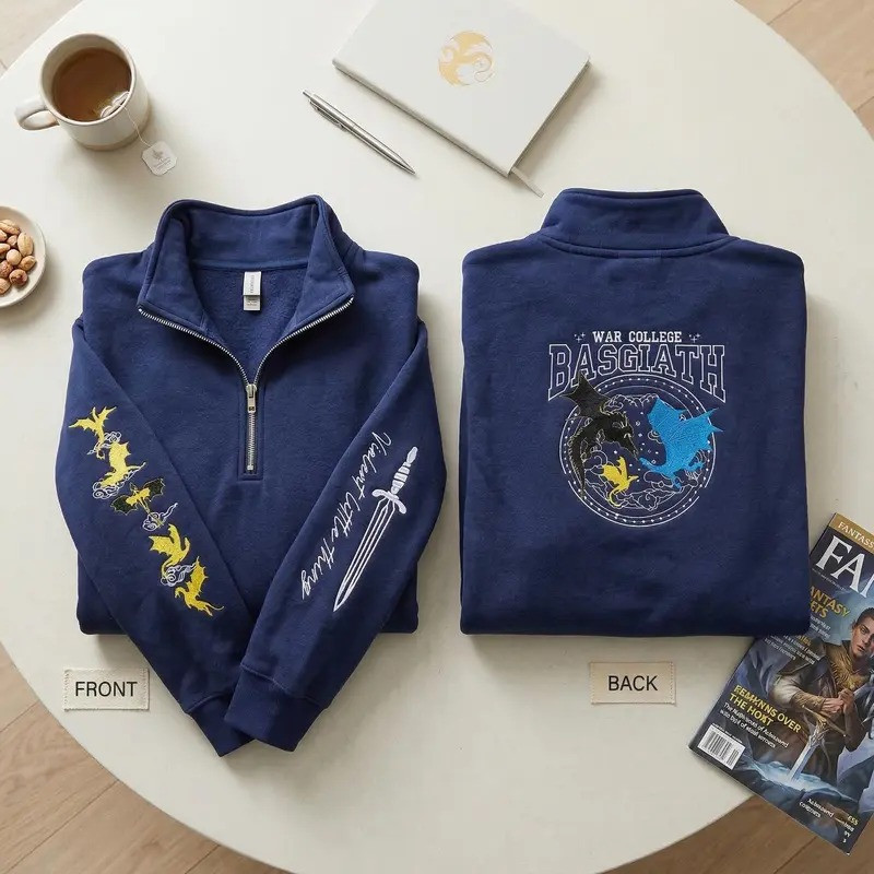 Fourth Wing Embroidered Sweatshirt, Dragon Rider Embroidered Hoodie, Basgiath War College Embroidered Quarter Zip