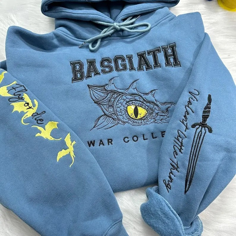 Fourth Wing Embroidered Sweatshirt, Basgiath War Collage Embroidered Hoodie, Dragon Rider