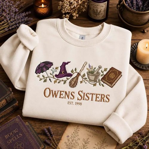 Practical Magic Embroidered Tshirt, Midnight Margaritas Embroidered Sweatshirt, Owens Sisters Embroidered Hoodie, Witchy Embroidered Gingham Sweatshirt, Autumn Halloween Gift Embroidered Mockneck Sweatshirt