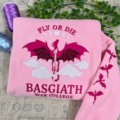 Fourth Wing Embroidered Sweatshirt, Fly Or Die Basgiath War College Embroidered Hoodie