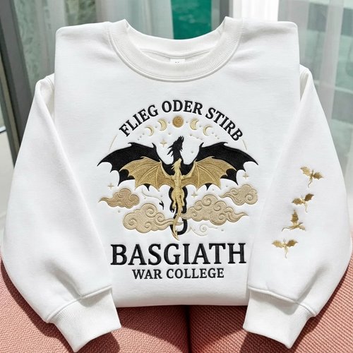 Fourth Wing Flammengeküsst Embroidered Sweatshirt, Fly Or Die Flieg oder stirb Embroidered Hoodie, Wingleader Geschwaderführer Embroidered Gingham Sweatshirt, Basgiath War College Embroidered Mockneck Sweatshirt