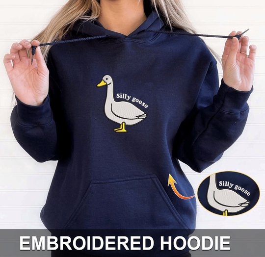 Embroidered Silly Goose Sweatshirt, Embroidered Goose Crewneck Sweatshirt, Silly Goose Shirt, Funny Sweatshirt, Funny Embroidered Shirt