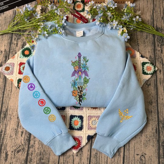 Zelda Master Sword Triforce Embroidered Hoodie, Triforce Hylian Crest Shirt, Tears of the Kingdom Inspired, Hyrule Gaming Gift For Gamer