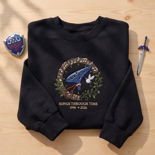Zelda Ocarina of Time Embroidered Sweatshirt, Retro Gaming Hoodie, Songs Through Time Tee, Gamer Gift, Nostalgic Video Game Apparel