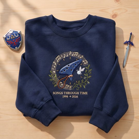 Zelda Ocarina of Time Embroidered Sweatshirt, Retro Gaming Hoodie, Songs Through Time Tee, Gamer Gift, Nostalgic Video Game Apparel