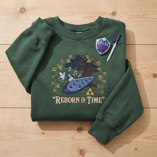 Zelda Ocarina of Time Sweatshirt, Embroidered Hyrule Gamer Hoodie, Triforce Deku Tree Crewneck, Retro Nintendo Fan Gift, Video Game Apparel